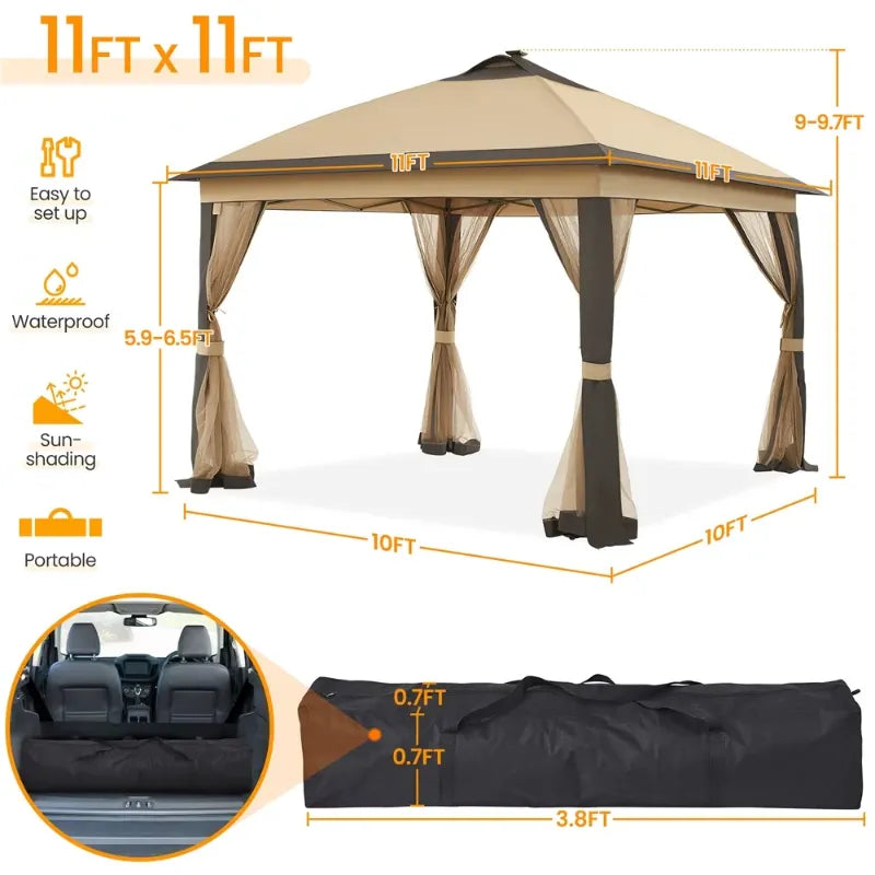 11x11ft Garden Gazebo Canopy with Mesh Netting