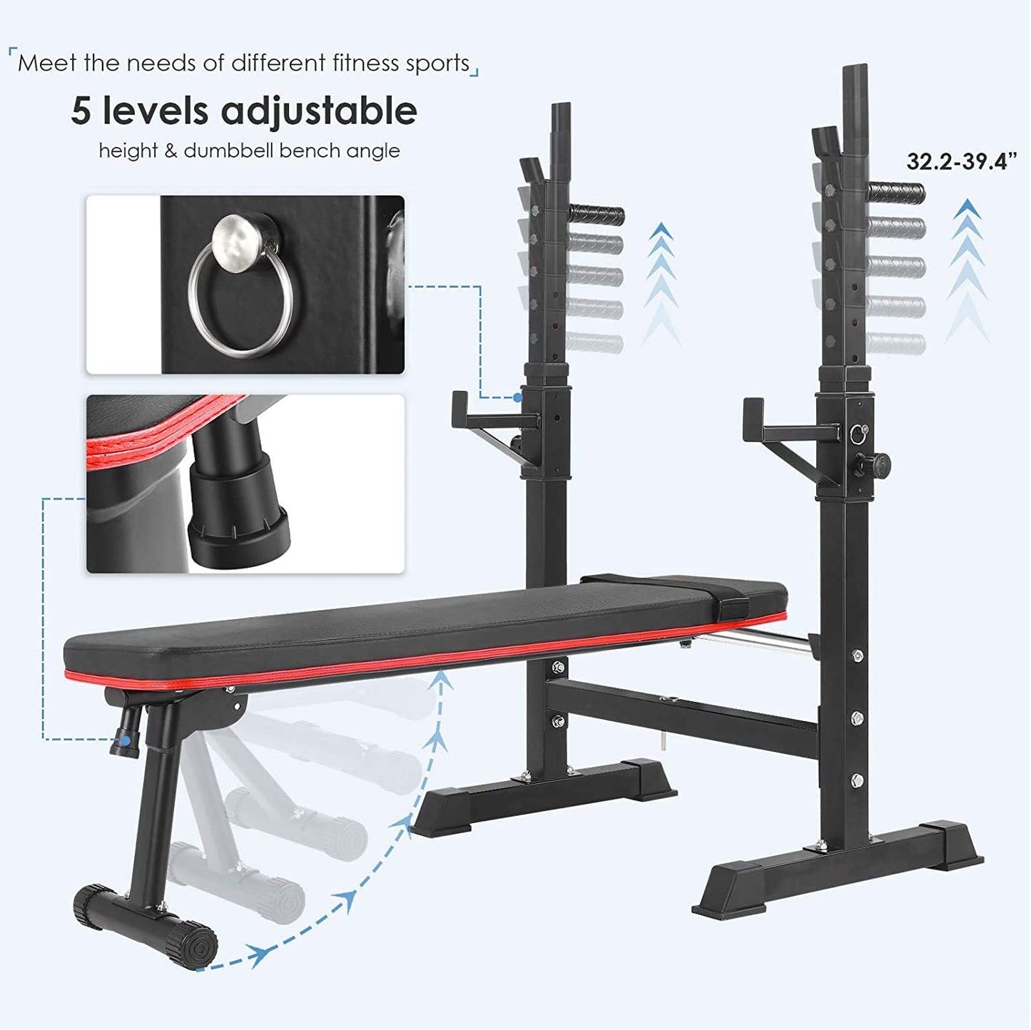 Multifunction Weight Bench Bench with Barbell Rack, Foldable, Flat Bench & Squat Rack - activesportslife