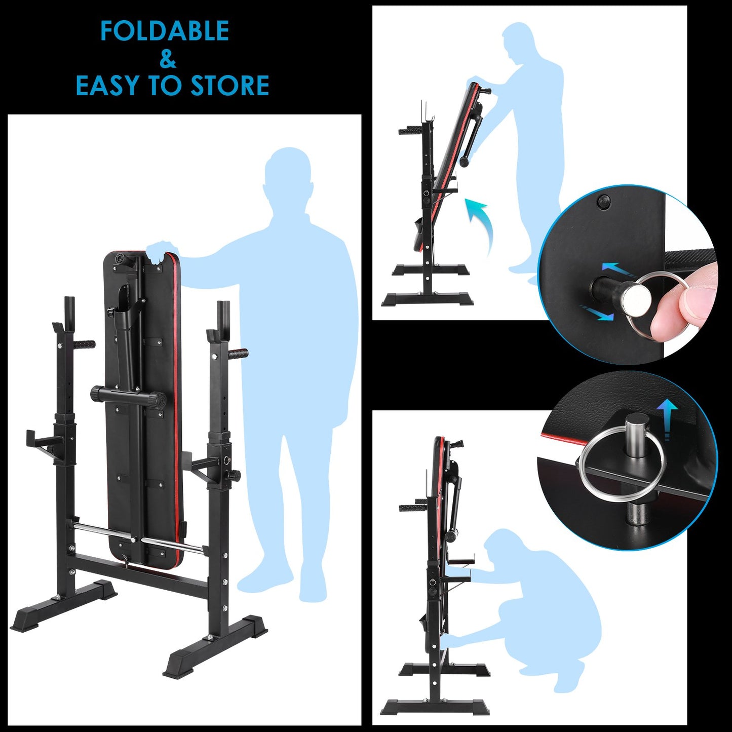 Multifunction Weight Bench Bench with Barbell Rack, Foldable, Flat Bench & Squat Rack - activesportslife