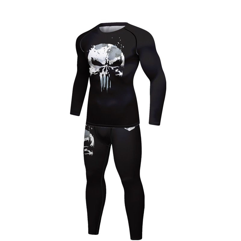 Compression 3d Skull Print Mma Rashguard Men set - activesportslife