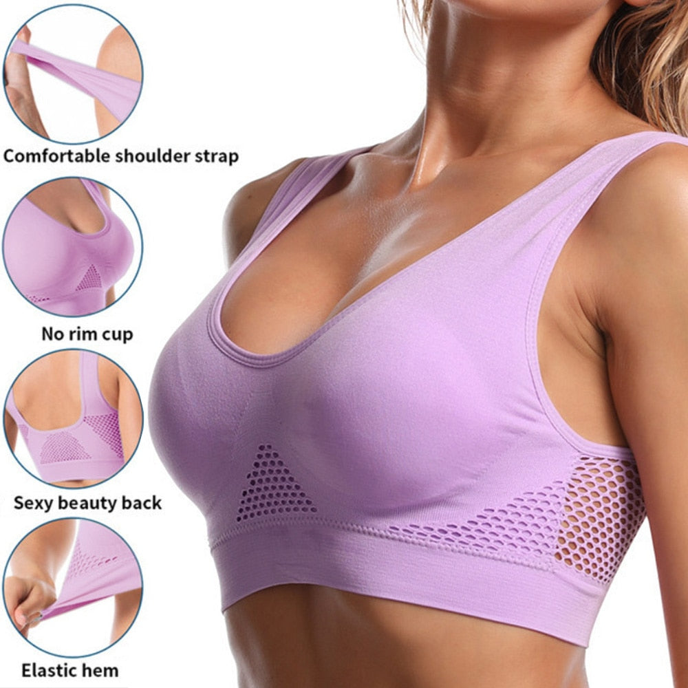 Seamless Mesh Women Sports Bras Gym Running  Shockproof Bra Wireless 6XL Plus Size Crop Top Breathable Yoga Bra - activesportslife