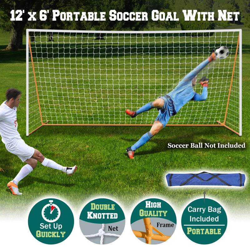 12ft x 6ft, 3ft wide; Portable Soccer Goal Training Sets (White Net) - activesportslife