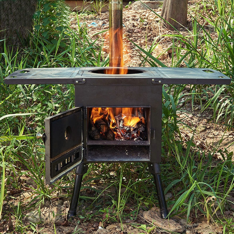 Outdoor Wood Burning Camp Stove Portable with Chimney Pipe for Cooking Camping Tent Hiking Fishing Backpacking - activesportslife