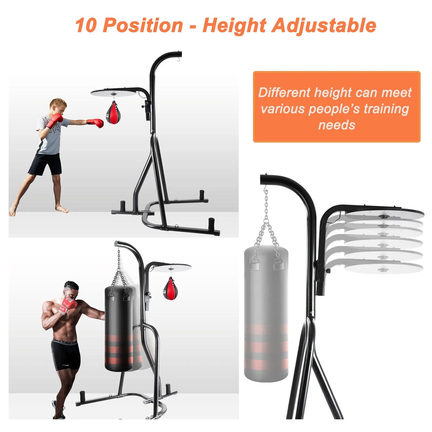 Heavy Punching Bag Adjustable Stand w/ 3 Plate Pegs