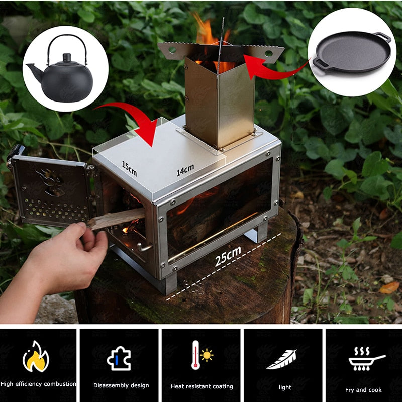 SmiloDon Camping Wood Burning Stove Portable Outdoor Firewood Stove For Picnic Cooking Camping - activesportslife