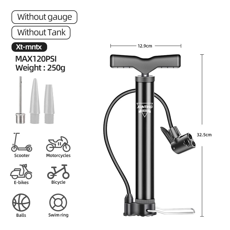 Xunting Bike Pump Inflator Max 160PSI Floor Pump with Pressure Gauge - activesportslife