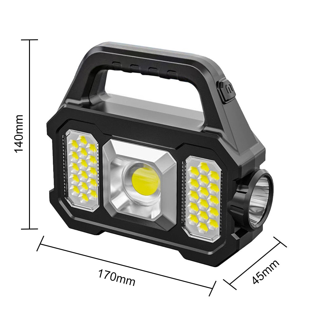 500LM USB Rechargeable Flashlight Waterproof 6 Gear COB/LED Torch Light Portable Powerful Lantern Solar Light for Camping Hiking - activesportslife