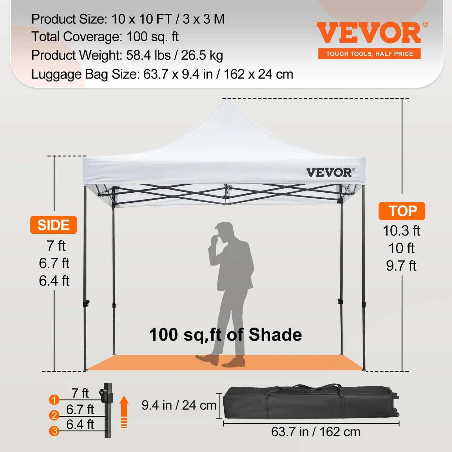 VEVOR 10x10 Pop Up Canopy Tent Outdoor