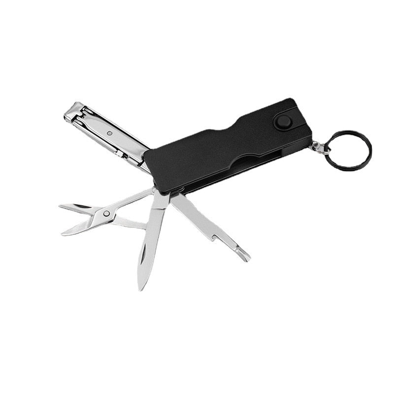 Pocket Multi Tool Hiking Gear Outdoor Multifunction Keychain Knife LED Light Nail Clipper Scissors Camping Equipment - activesportslife