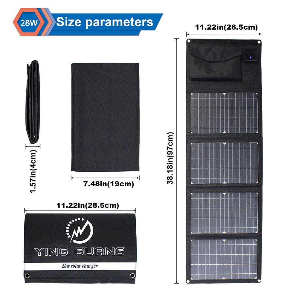 Upgraded 28W 21W 14W Portable Solar Panel Charger Double USB 5V 18V DC Camping Foldable Solar Panel Power Bank - activesportslife