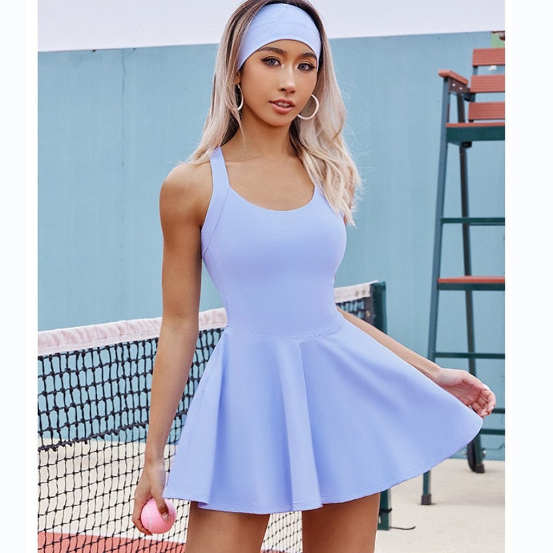 Sexy Women Tennis Dress One-Piece Slim Fit Soft Sports Sets Golf Badminton - activesportslife