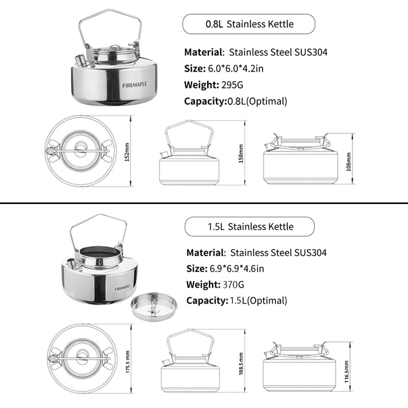 Fire Maple Antarctic Stainless Steel Backpacking Camping Kettle Bushcraft Gear Durable Teapot High Quality S304 1L 295g - activesportslife