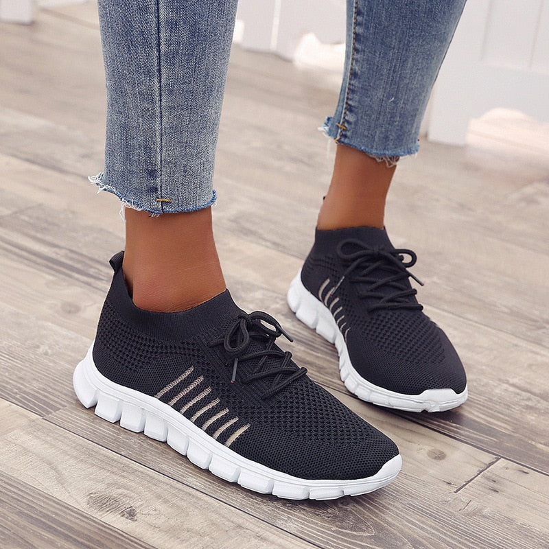 Trendy Mesh Platform Tennis Sneakers Breathable Casual Sports Shoes Women - activesportslife