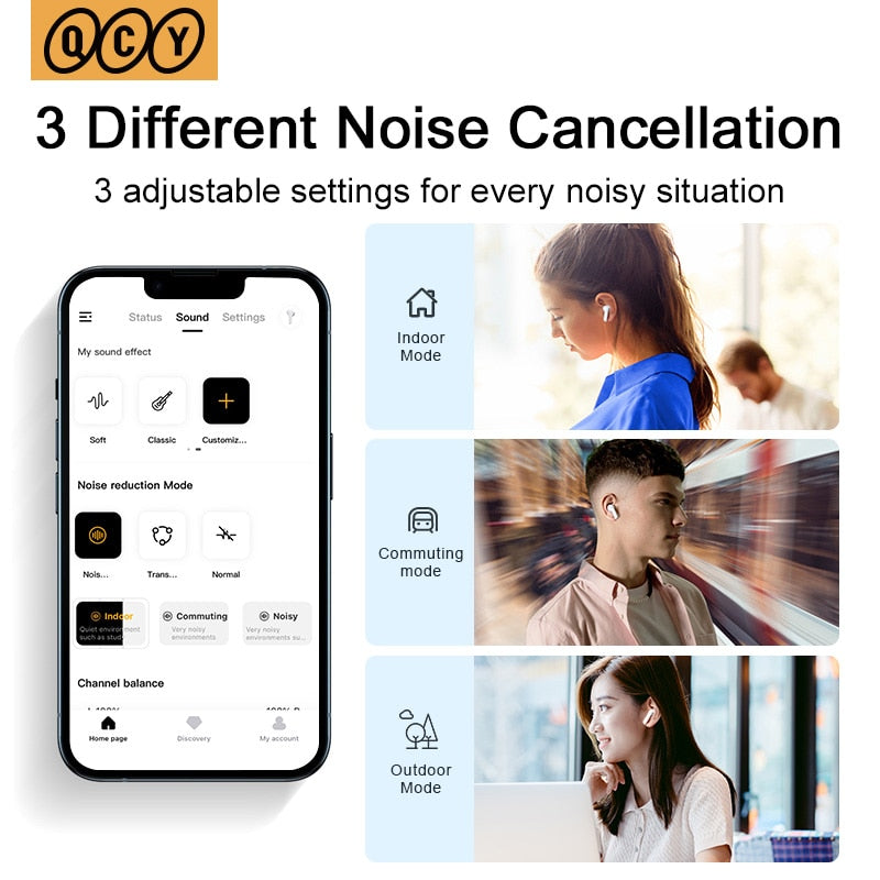 QCY HT05 ANC Wireless Earphone 40dB Noise Cancelling Bluetooth 5.2 Headphone 6 Mic ENC HD Call TWS  Transparency Mode - activesportslife