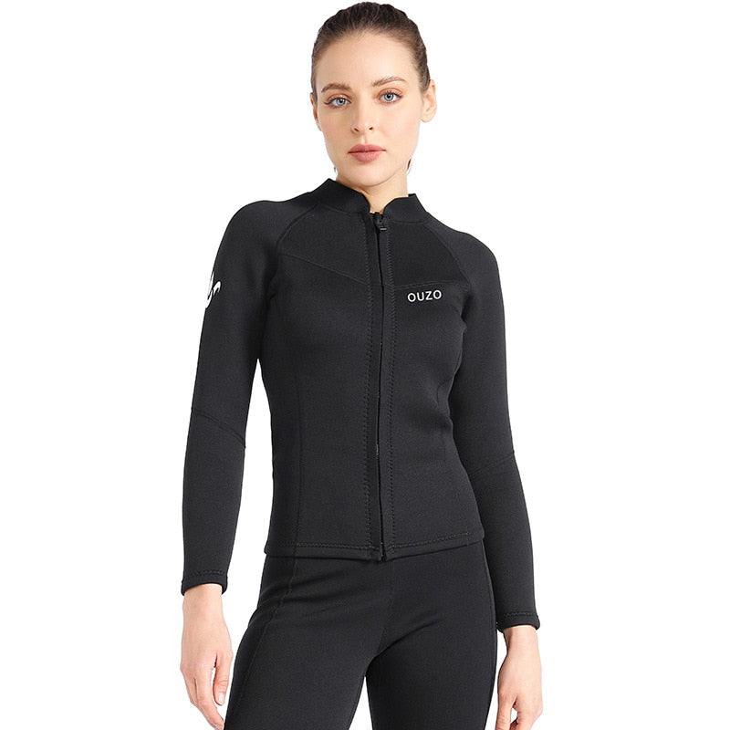 Women Wetsuit Jacket 1.5mm Front Zipper Diving Suit for Surfing Snorkeling - activesportslife