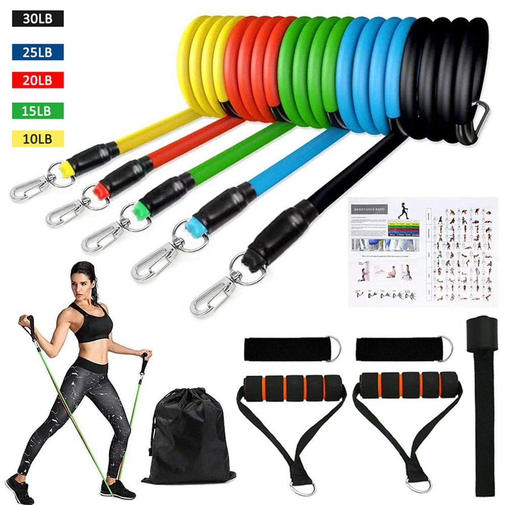 Resistance Exercise Bands set w/Door Leg & Ankle Anchor Straps for Physio Therapy - activesportslife