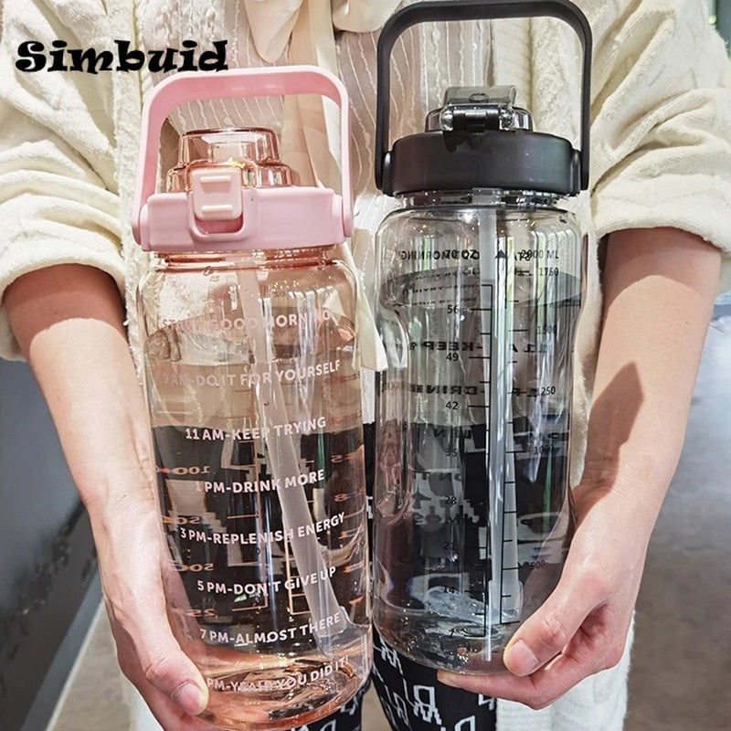 2 Liter Water Bottle with Straw Female Girls Large Portable Travel Bottles Sports Fitness Cup - activesportslife