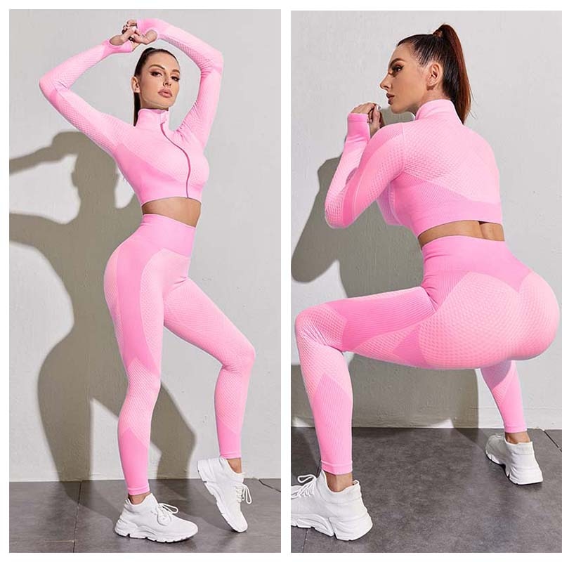 Women Tracksuit Outfit Fitness Set High Waist Leggings Gym Zipper Long Sleeve Yoga and Gymb Clothing - activesportslife