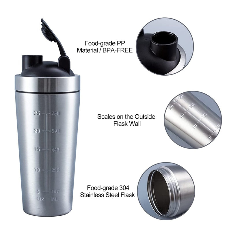 Sport Shaker Stainless Steel Vacuum Mixer Cup Double Layer Protein Powder Shaker Bottle 500ML - activesportslife