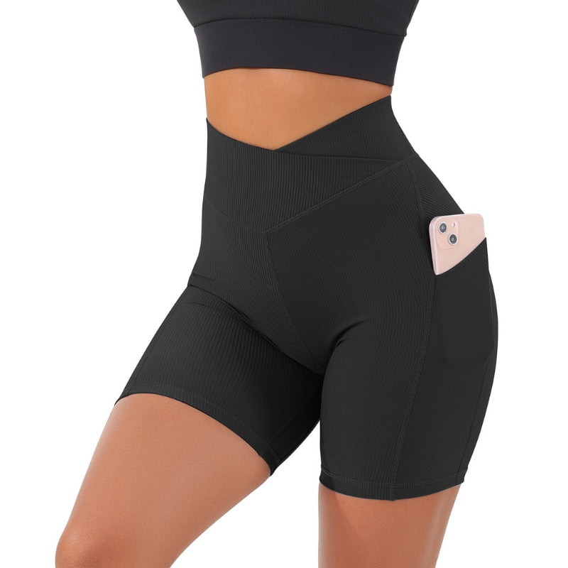 Crossover Workout Gym Shorts Women Yoga Fitness Leggings Scrunch Butt Booty Shorts Seamless Short High Waist Shorts - activesportslife