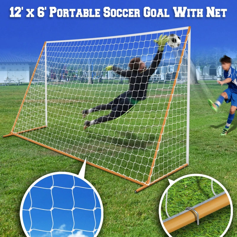 12ft x 6ft, 3ft wide; Portable Soccer Goal Training Sets (White Net) - activesportslife