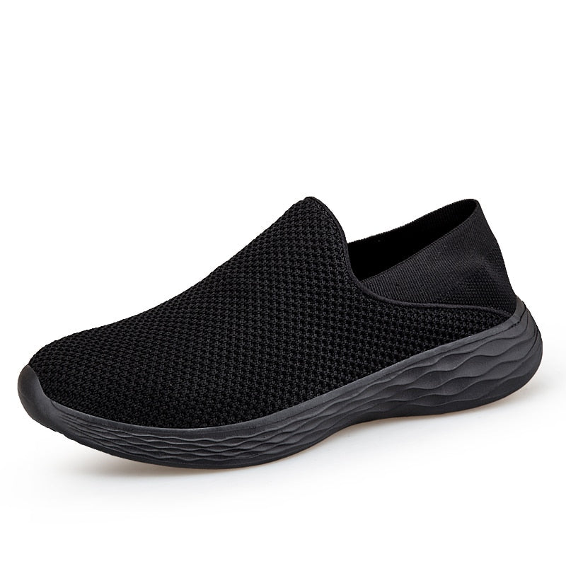 Women Walking Shoes Mesh Sports Outdoor Flats Light Breathable Slip-On black Soft - activesportslife