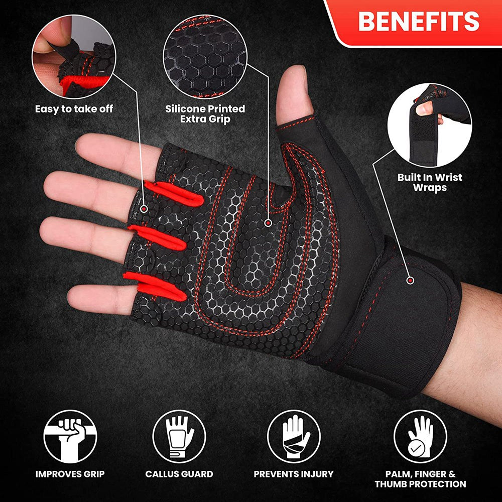 Workout Gloves for Men Weight Lifting Half Finger Glove with Wrist Wraps - activesportslife