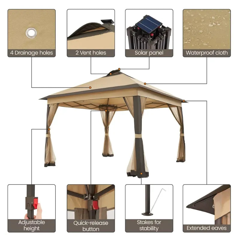 11x11ft Garden Gazebo Canopy with Mesh Netting