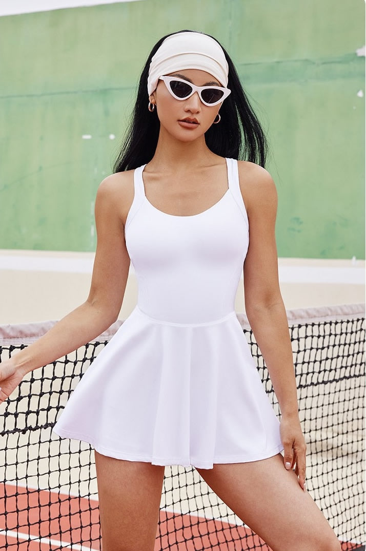 Sexy Women Tennis Dress One-Piece Slim Fit Soft Sports Sets Golf Badminton - activesportslife