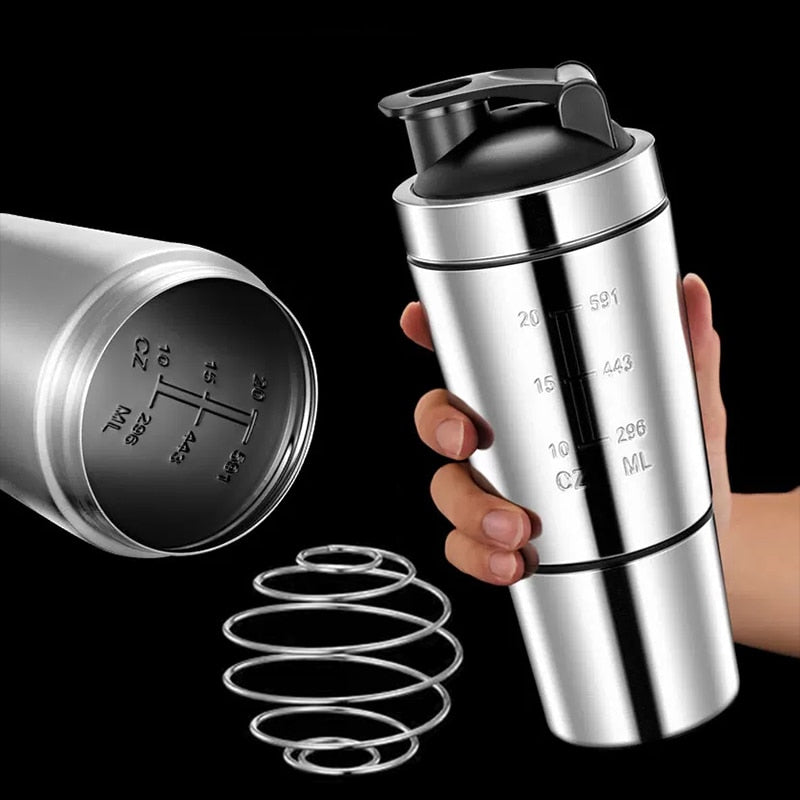 Stainless Steel Shaker Bottle Whey Protein Blender Mixing Bottles Gym Sport Travel - activesportslife