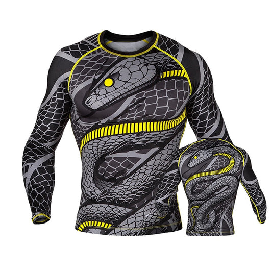 Rashguard Mma for Men Muay Thai Printed MMA Long Sleeve Compression Shirt - activesportslife