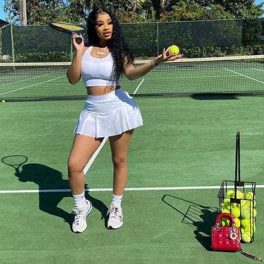 Women Tennis Suit Fashion Sexy Vest Crop Top Short Skirt Two Piece Set Sporty Team Outfits Customized Sets - activesportslife