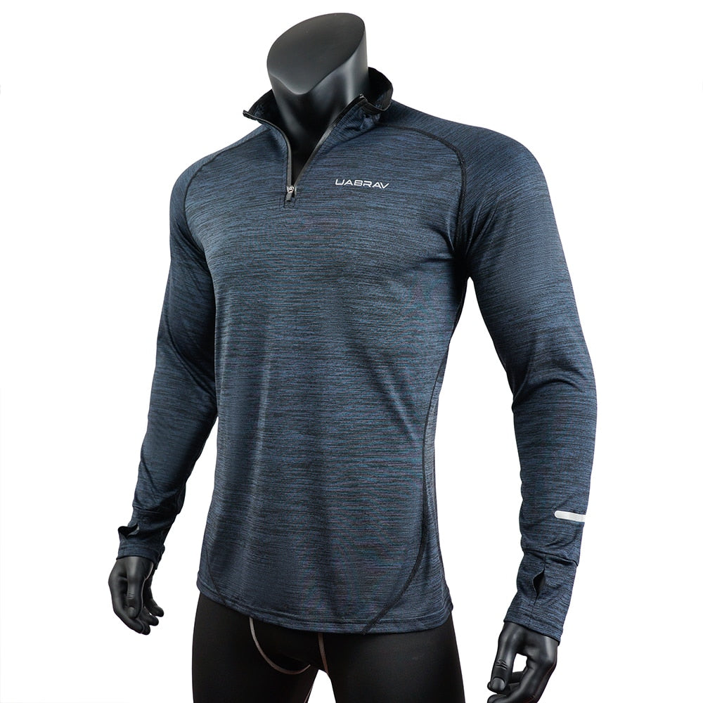 Men's Sports Long Sleeve Compression Zip Pullover T-Shirt - activesportslife