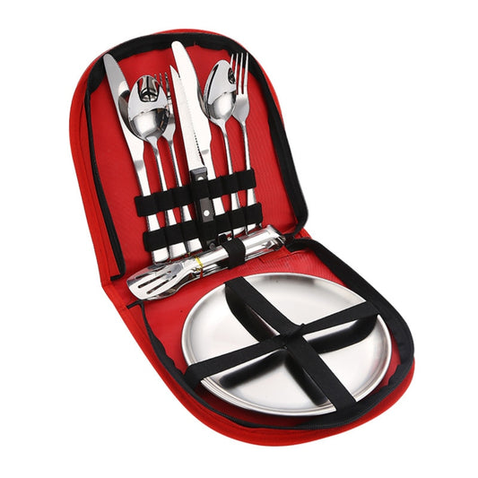 Portable Camping Cutlery Set Stainless Steel Steak Knife Spoon Fork Plate - activesportslife