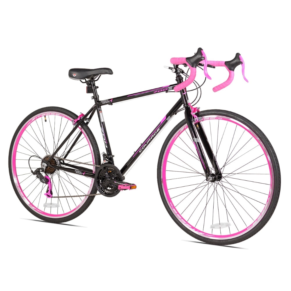 Susan Komen 700c Courage Road Women's Bike, Pink and Black,21-speed Drivetrain, Sturdy Steel Frame, High-profile Alloy Wheel Set - activesportslife