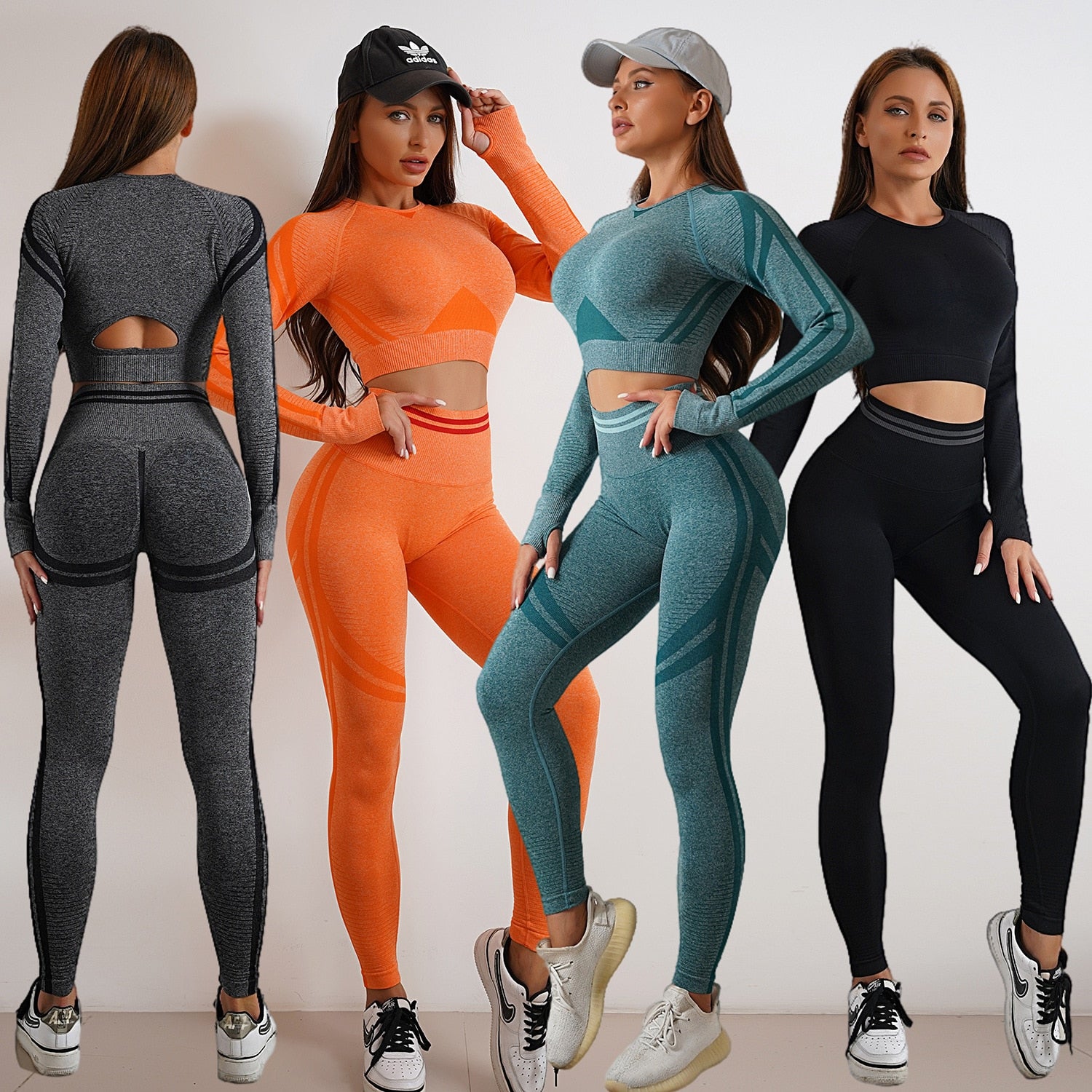 Seamless Yoga Sports Set High Waist Hip Raise Pants Long-Sleeved Backless Suit - activesportslife