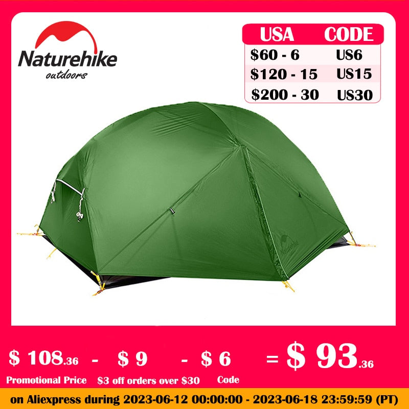 Naturehike Tent 2 Person Backpacking Tent 20D Ultralight Waterproof Survival Outdoor Camping - activesportslife