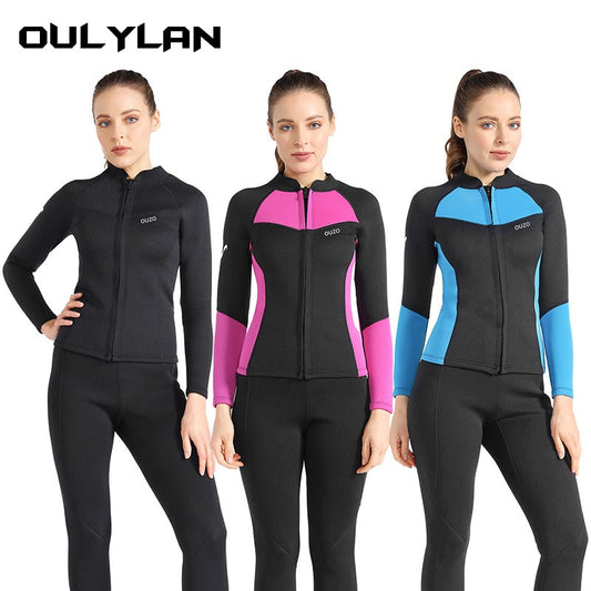 Women Wetsuit Jacket 1.5mm Front Zipper Diving Suit for Surfing Snorkeling - activesportslife