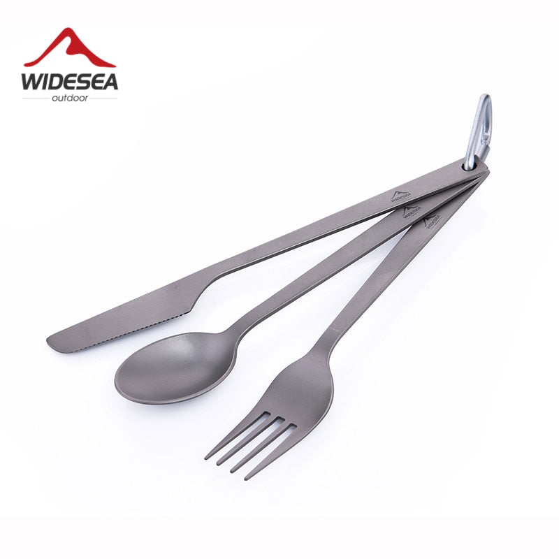 Widesea Titanium Spoon Fork Knife Set 50G Camping Tableware Ultralight - activesportslife