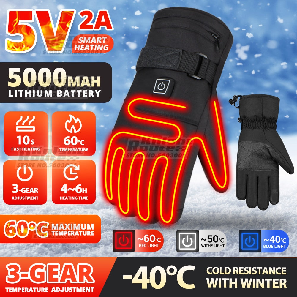 Winter Heated Gloves For Men Women Touchscreen USB Heated Gloves Camping Hiking Water-resistant  Moto Gloves - activesportslife