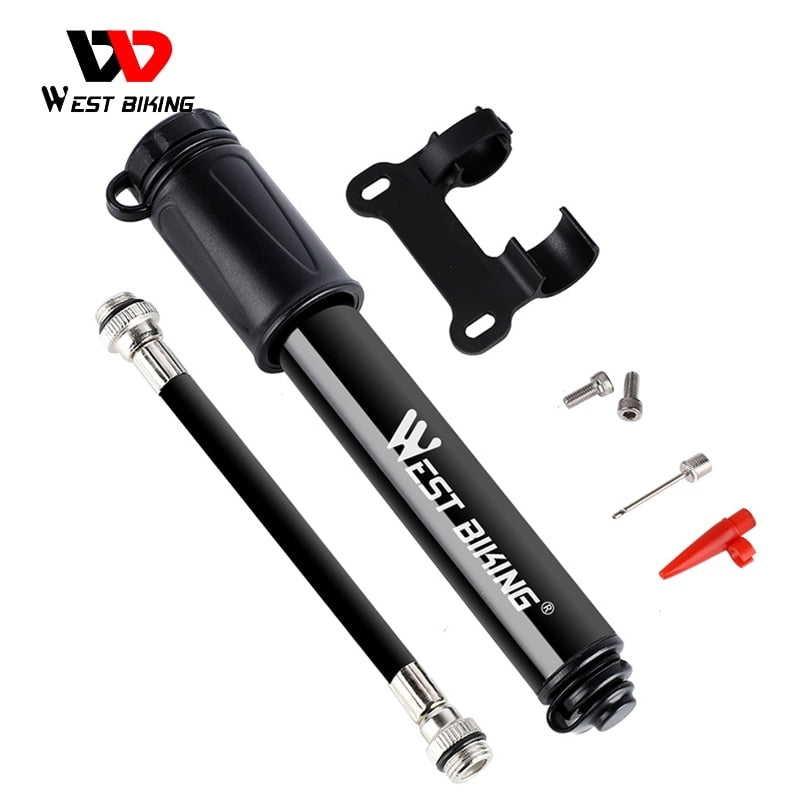 WEST BIKING 100Psi Mini Bike Pump Aluminum Alloy Bicycle Hand Air Pump Tire Inflator - activesportslife