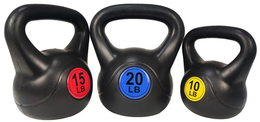 Wide Grip 3-Piece Kettlebell Weight Set, 10 Lbs, 15 Lbs, 20 Lbs - activesportslife