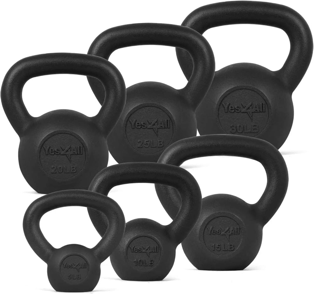 Cast Iron Kettlebell set, Black, 6PC Set, Includes 5-30lb - activesportslife