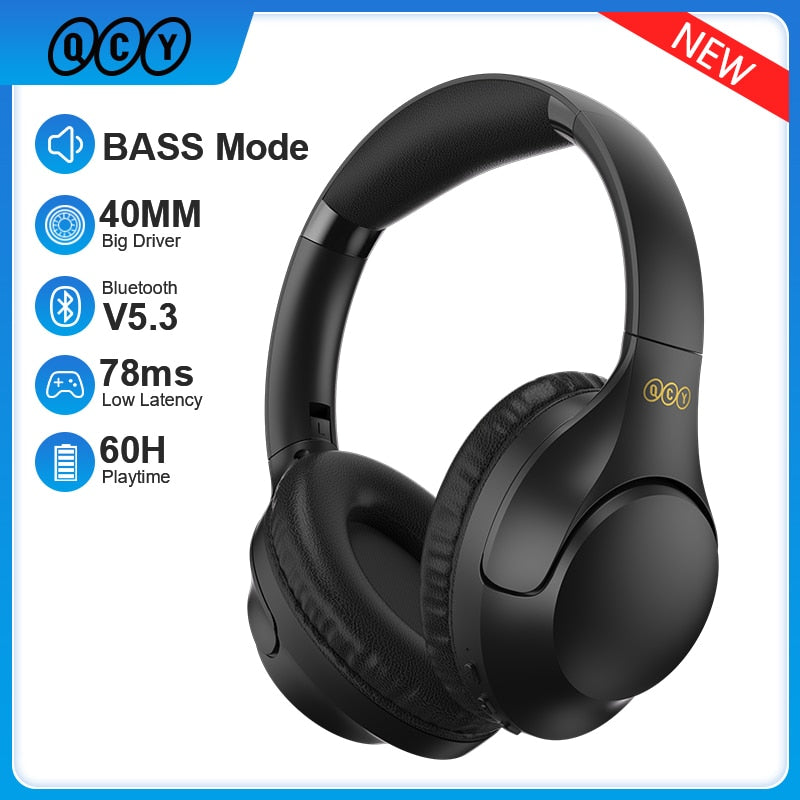 QCY H2 Wireless Headphones Bluetooth 5.3 Earphones BASS HIFI Stereo Headsets 78ms Low Latency 60-Hour Playtime - activesportslife