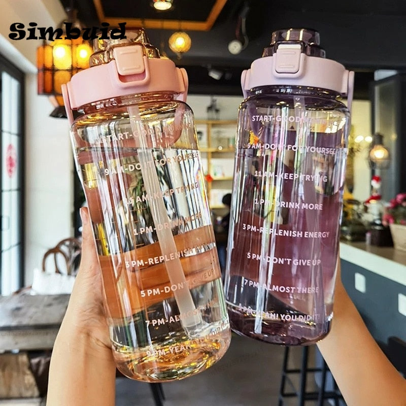 2 Liter Water Bottle with Straw Female Girls Large Portable Travel Bottles Sports Fitness Cup - activesportslife