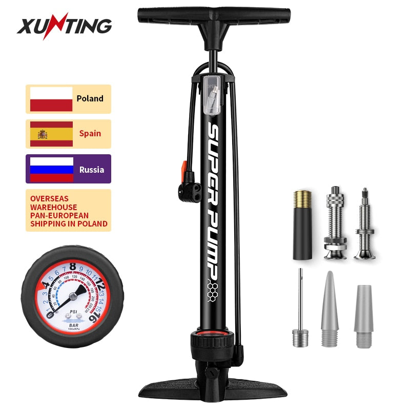 Xunting Bike Pump Inflator Max 160PSI Floor Pump with Pressure Gauge - activesportslife